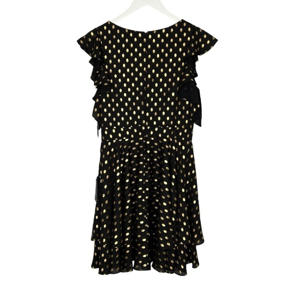 IEENA FOR MAC DUGGAL Ruffle Polka Dot Mini Dress Black Gold Size 4 NEW - Picture 8 of 16